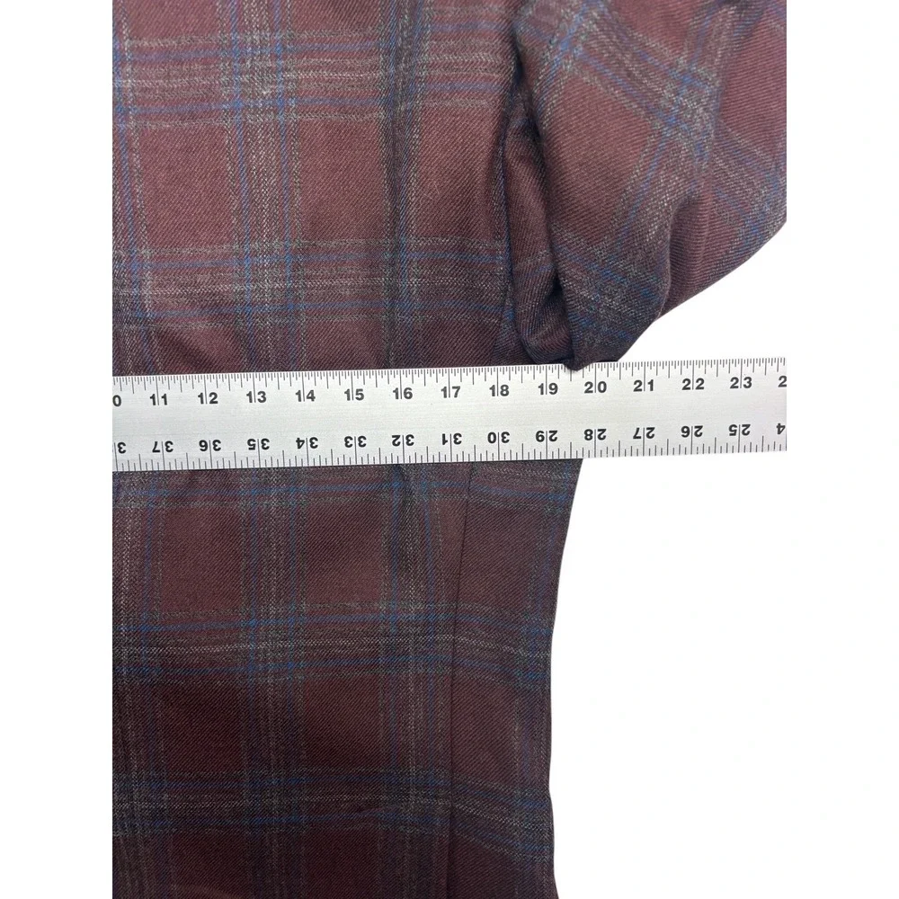Michael Kors 38R Burgundy Gray Plaid Blazer Jacket Flannel Wool Sport Suit Coat